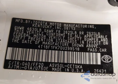 2013 Toyota Camry Se z USA, uszkodzony, nr VIN 4T1BF1FK7DU299518